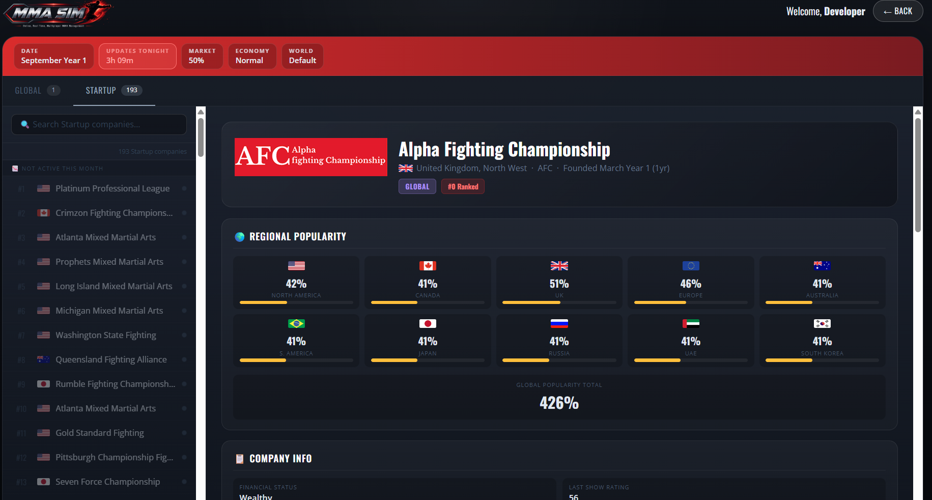 MMA Sim company growth screen